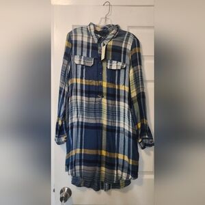 Lucky Brand Blue and Yellow Plaid Tunic